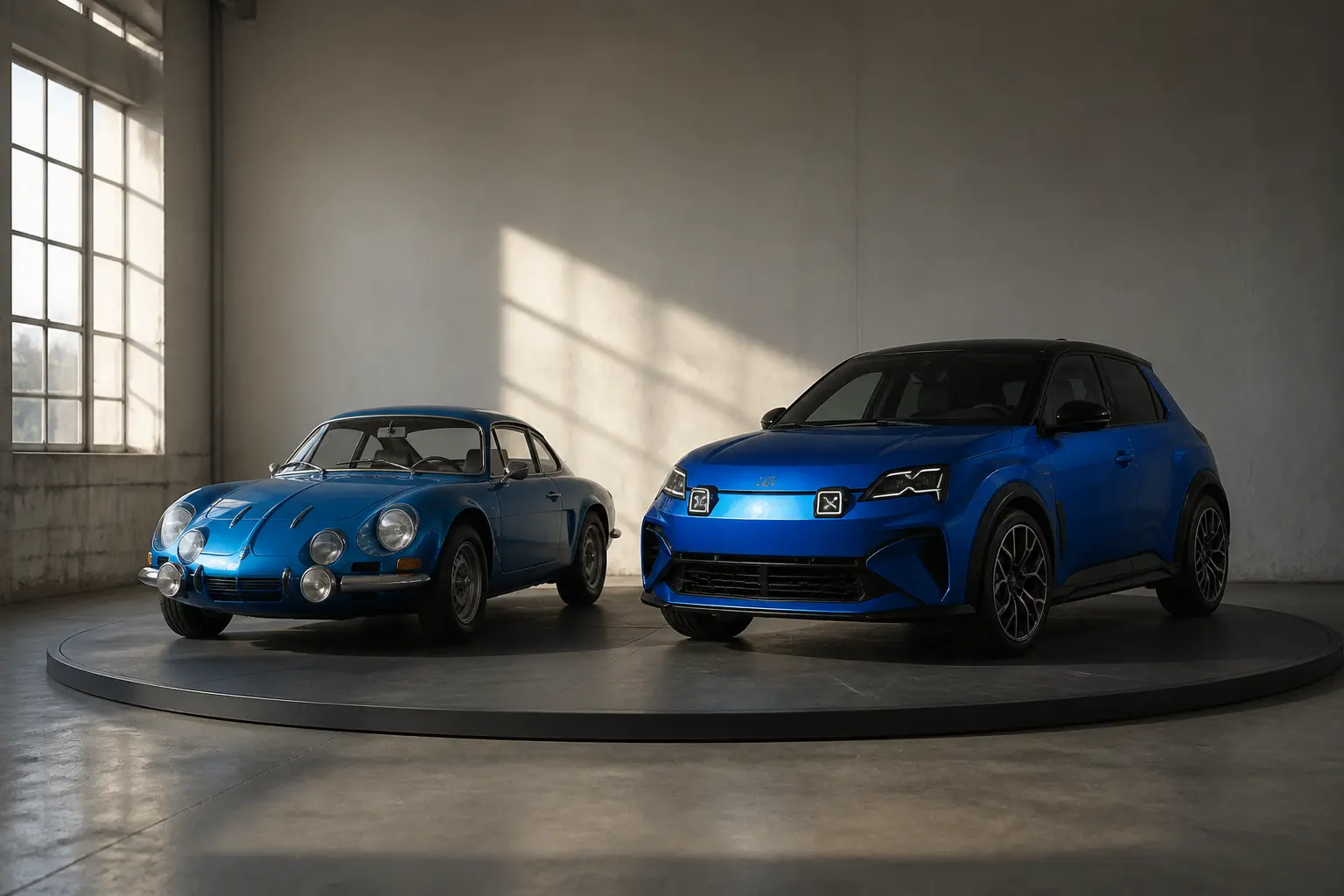 Alpine A110 та електричний A290 поруч у студії