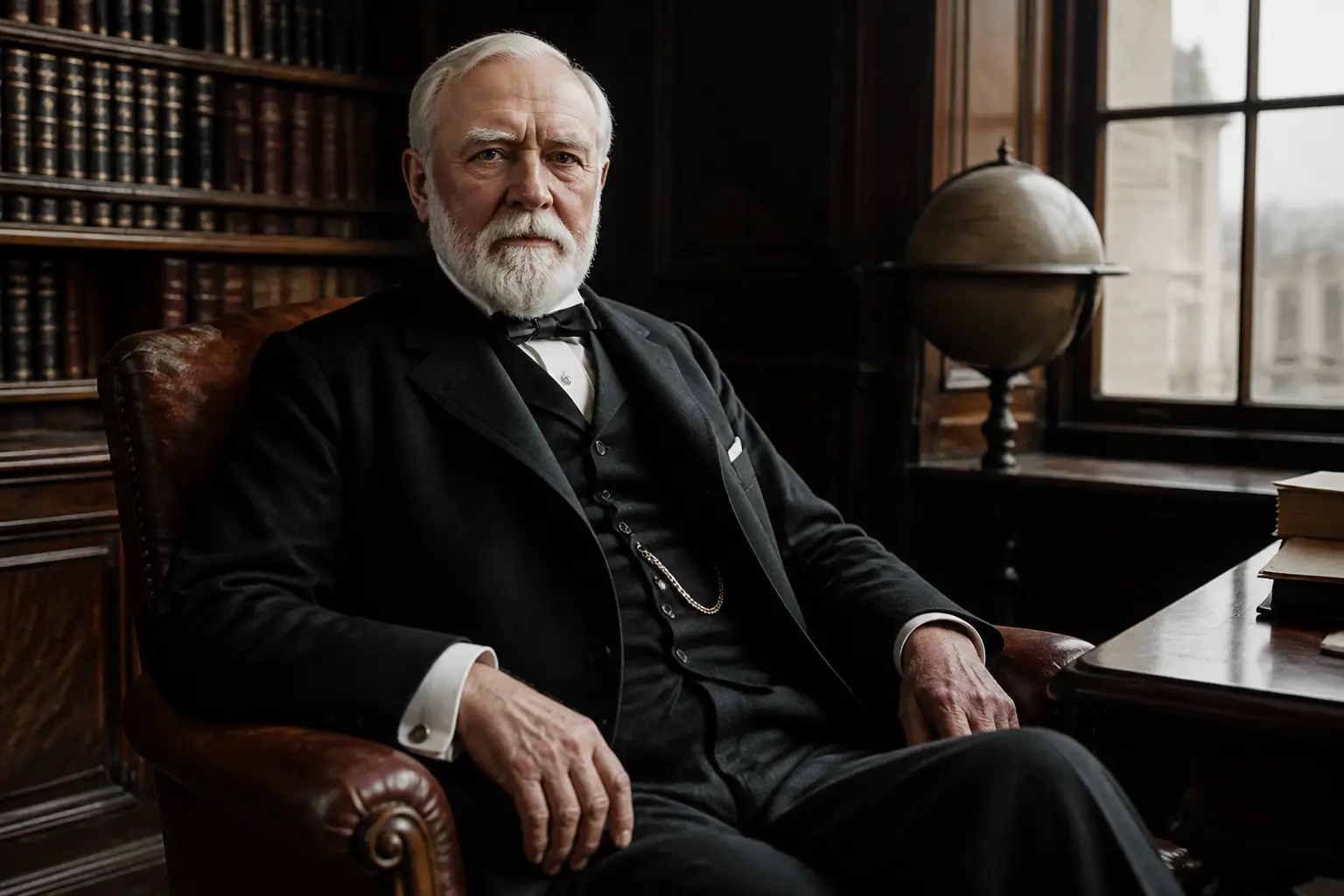 Andrew Carnegie — американський промисловець шотландського походження у своєму кабінеті