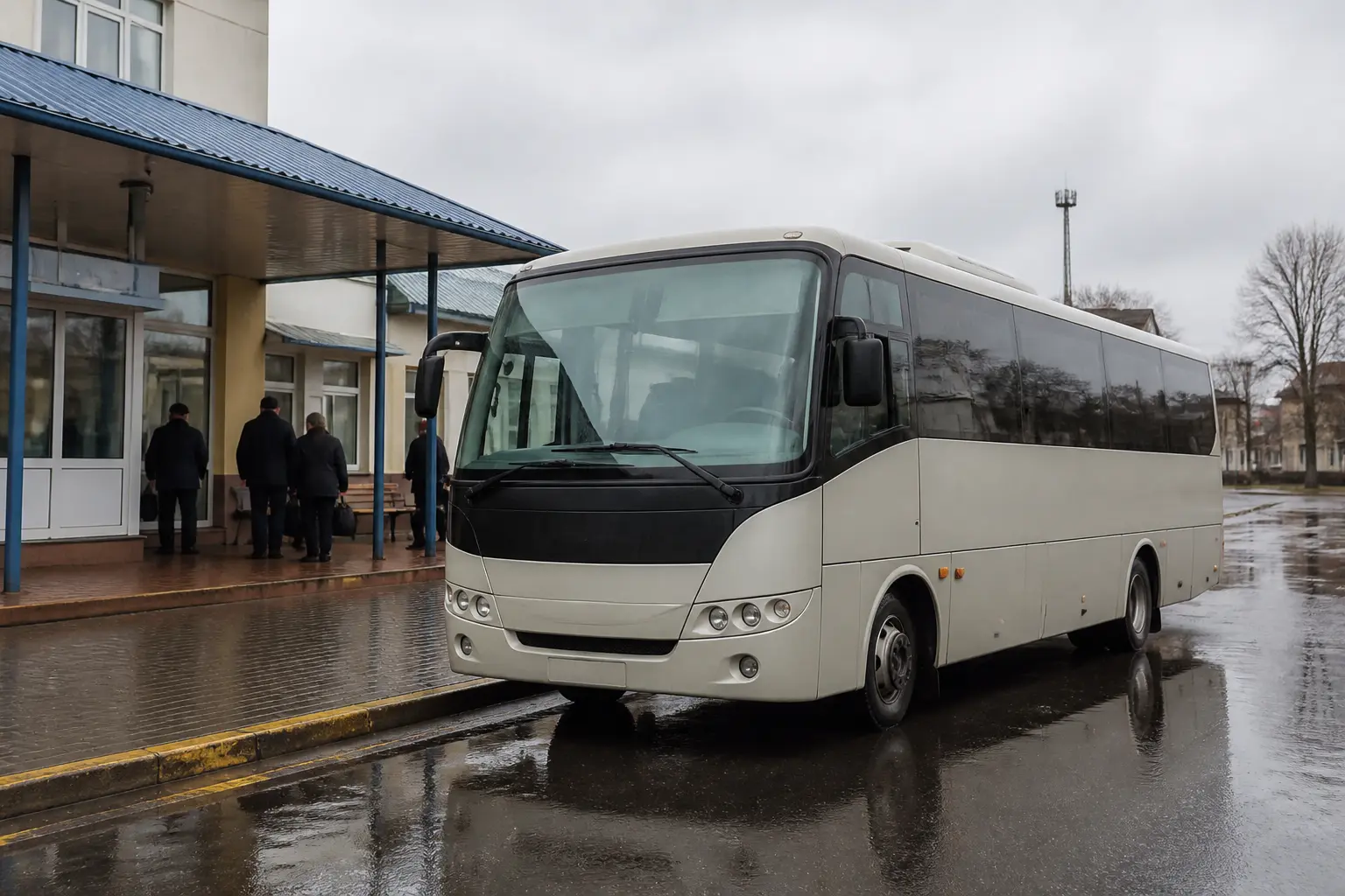 Сучасний автобус середнього класу на регіональній автостанції в Україні