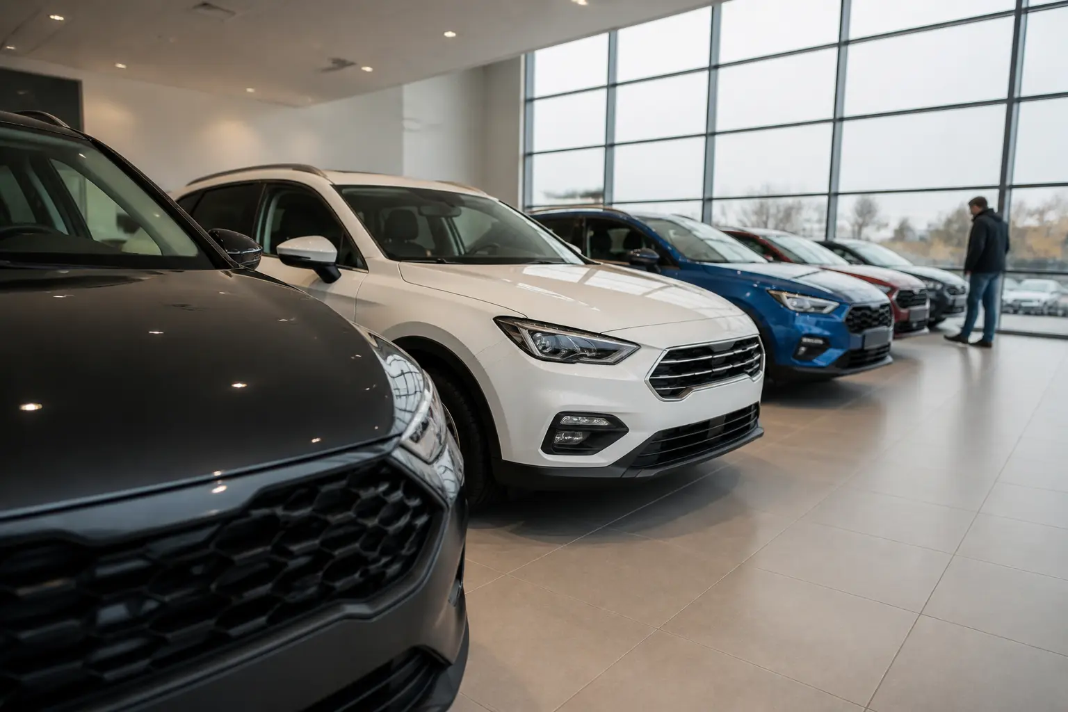 Автомобільний шоурум з автомобілями різних брендів