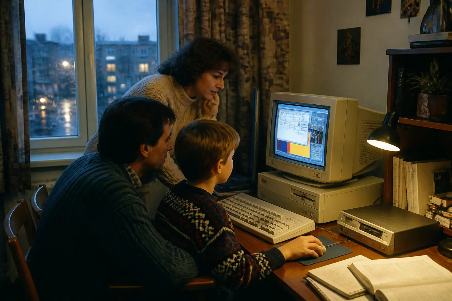 Домашний компьютер 1990-х с графическим интерфейсом