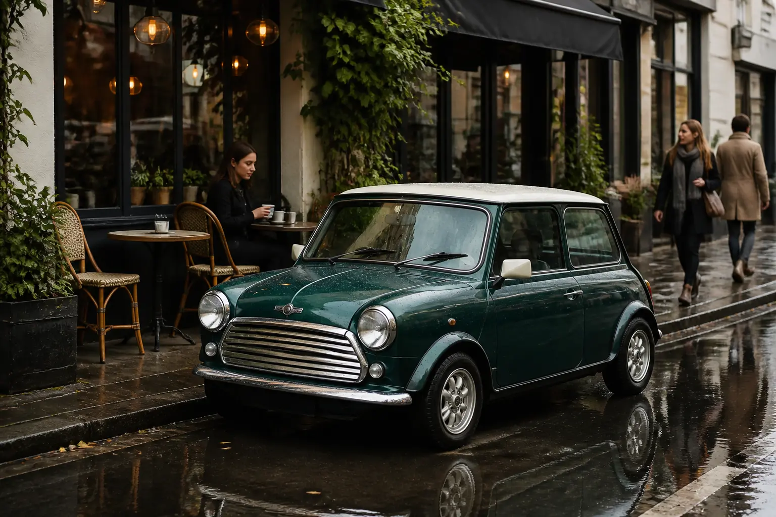 Стильный городской автомобиль MINI на улице