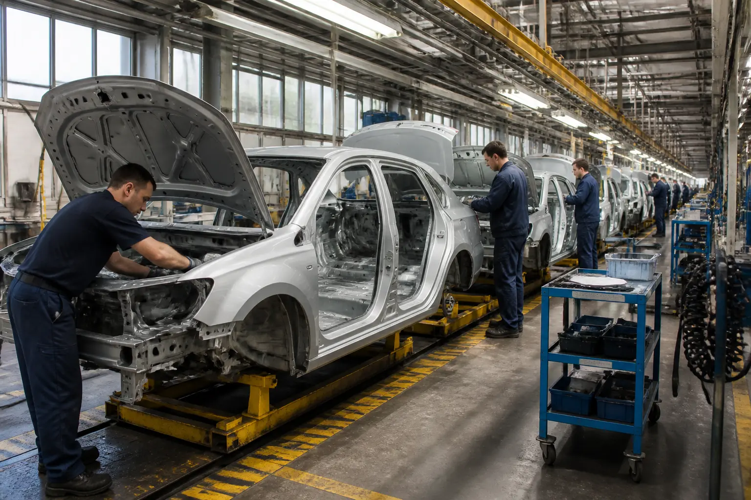 Цех сборки легковых автомобилей на конвейере