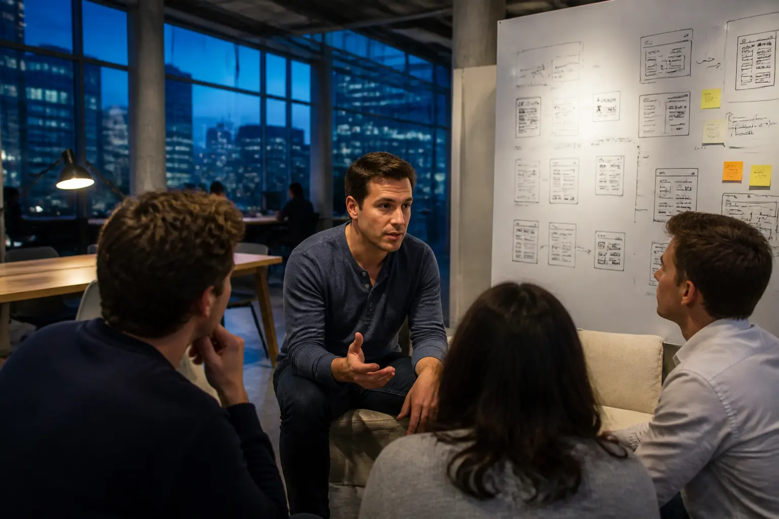 Brian Chesky обговорює дизайн продукту з командою в офісі Airbnb