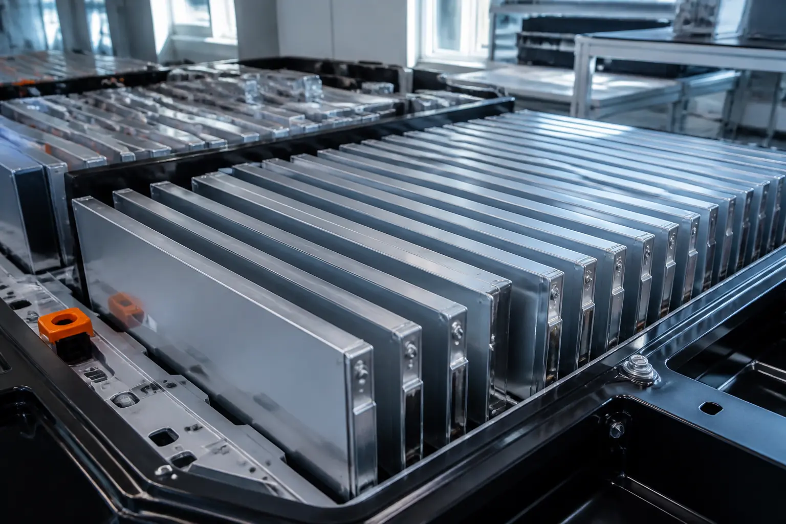 Довгі тонкі осередки Blade Battery у батарейному пакеті електромобіля