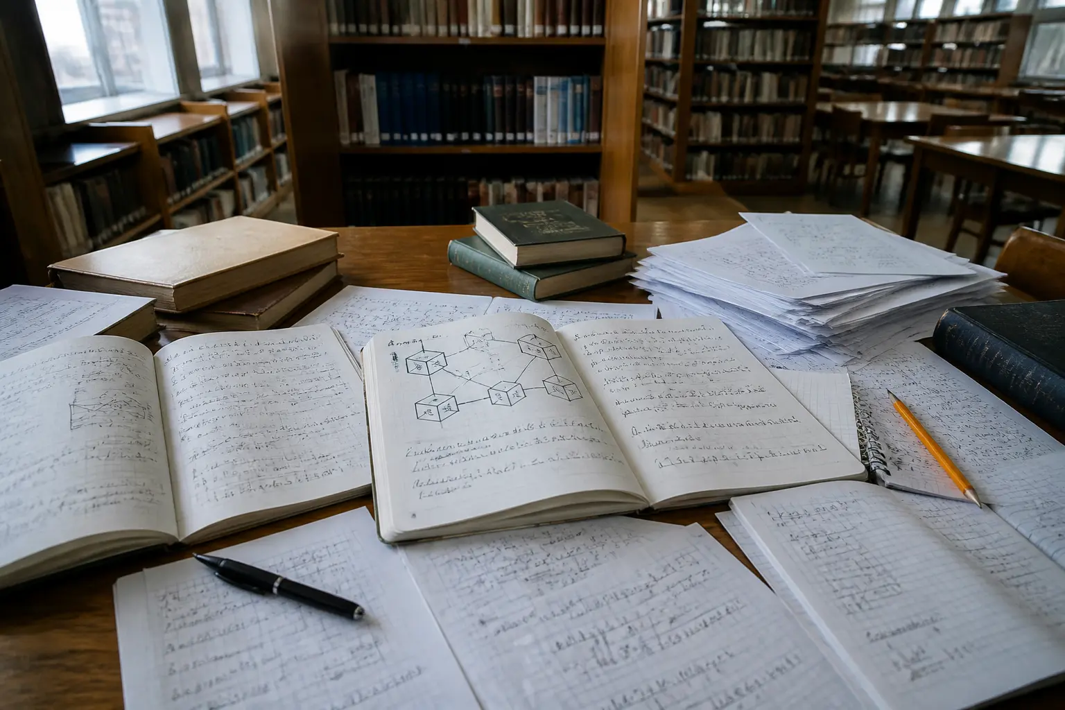 Університетська бібліотека з науковими журналами та математичними записами