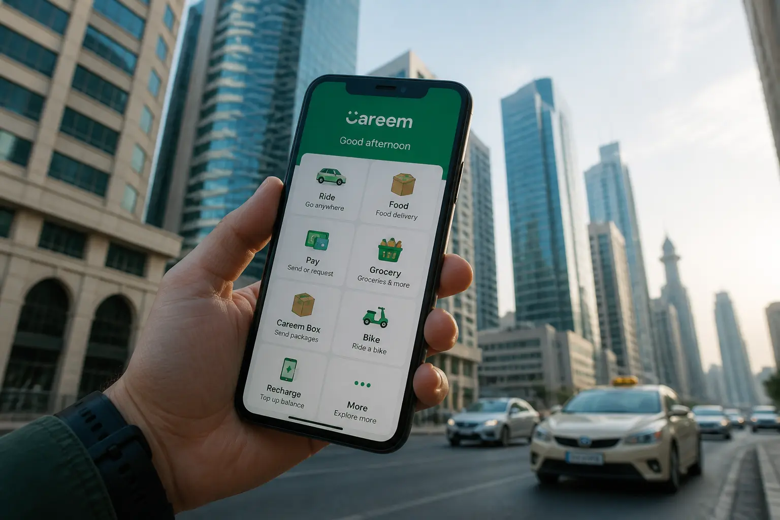 Интерфейс супераппа Careem на экране смартфона