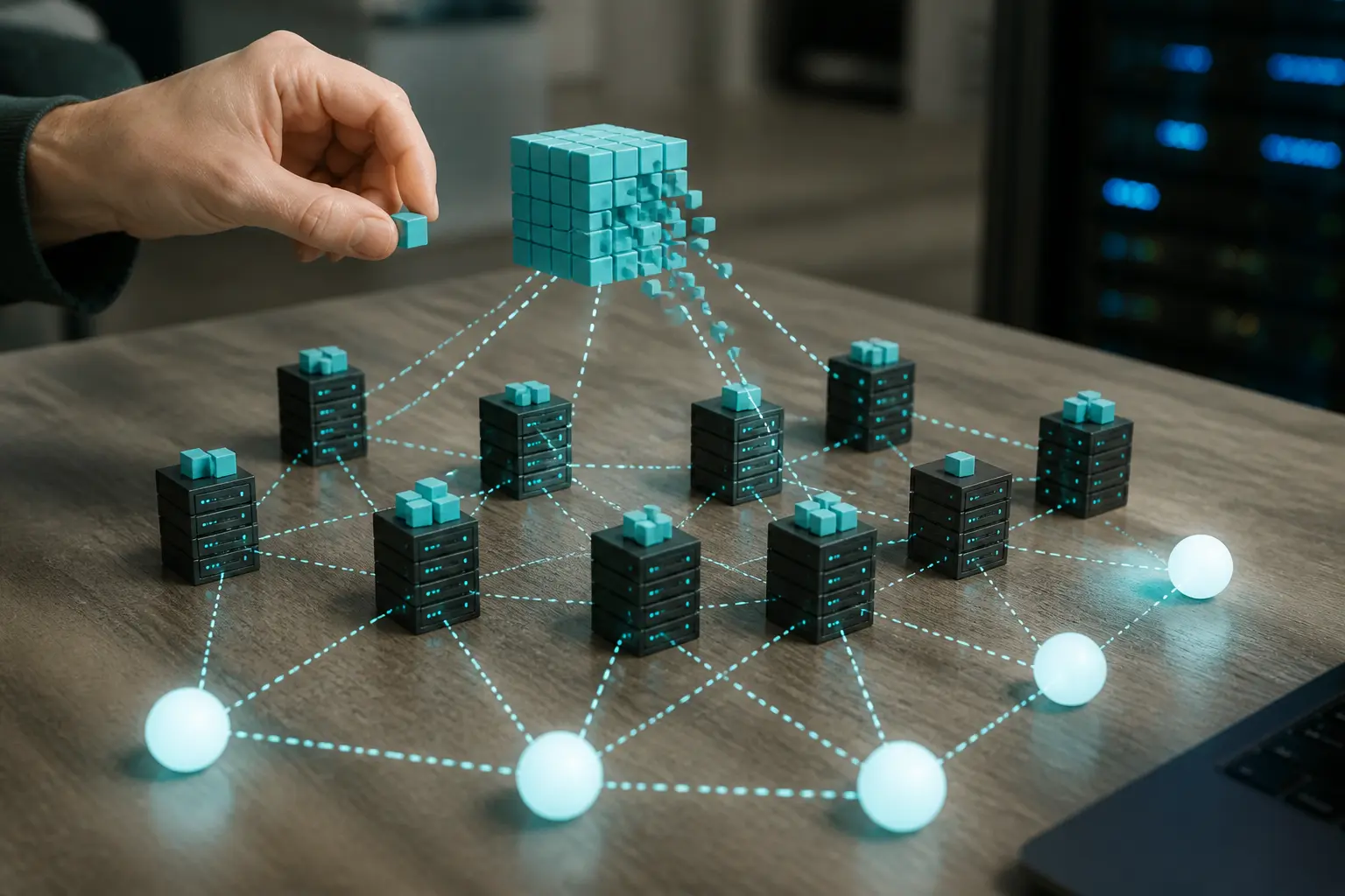 Технічна ілюстрація роботи erasure coding та вибіркової перевірки даних