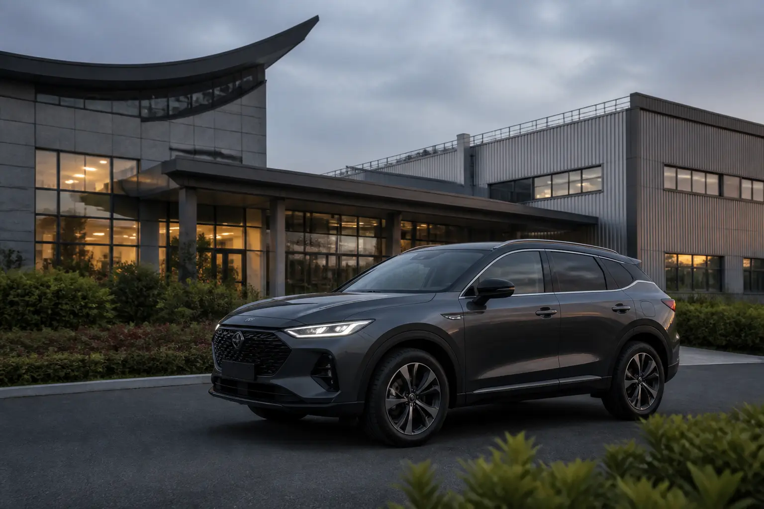 Кросовер на тлі будівлі спільного підприємства Changan