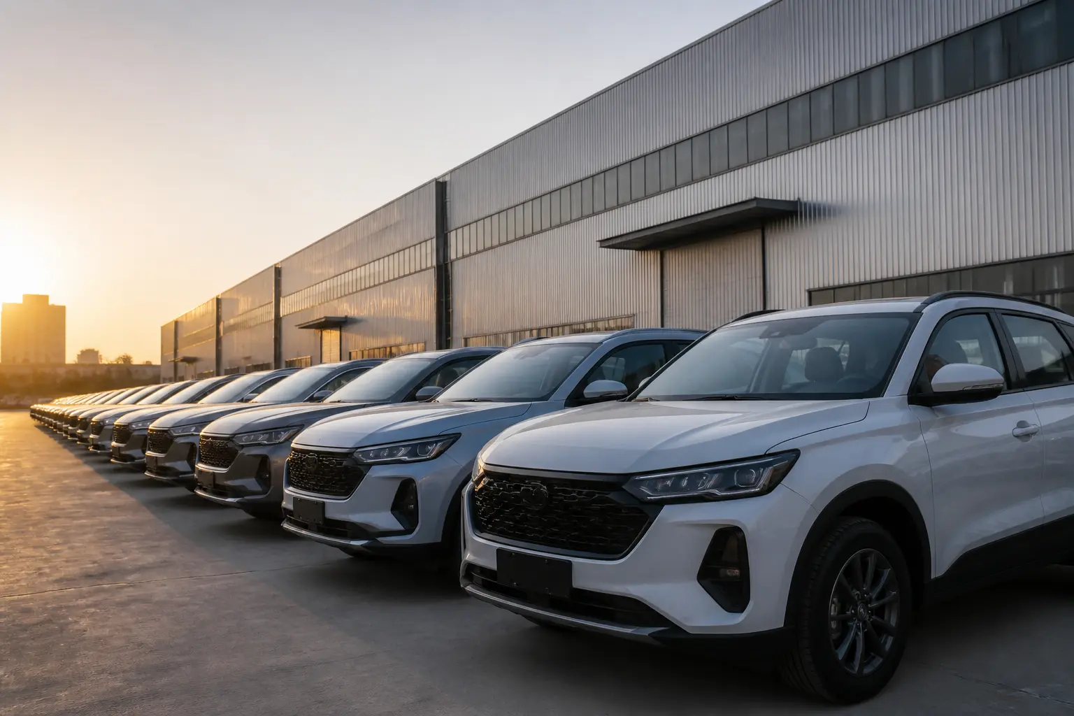 Автомобільний завод у Китаї з кросоверами біля корпусу