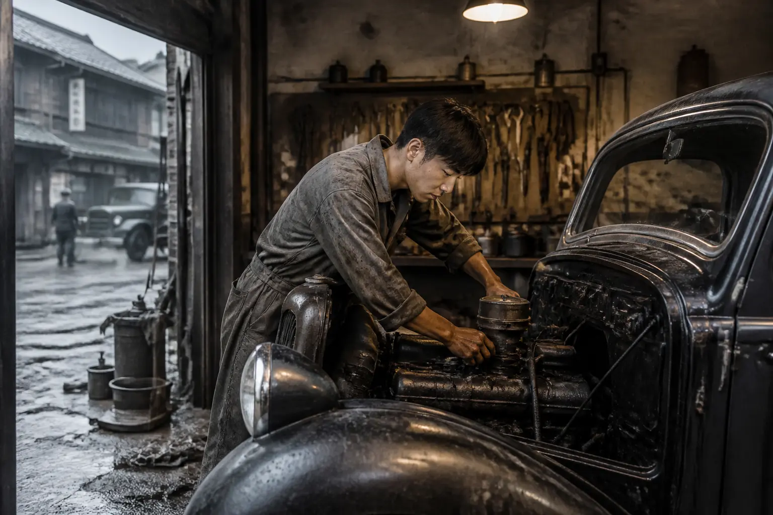 Автомастерская A-do Service в Сеуле 1940-х годов