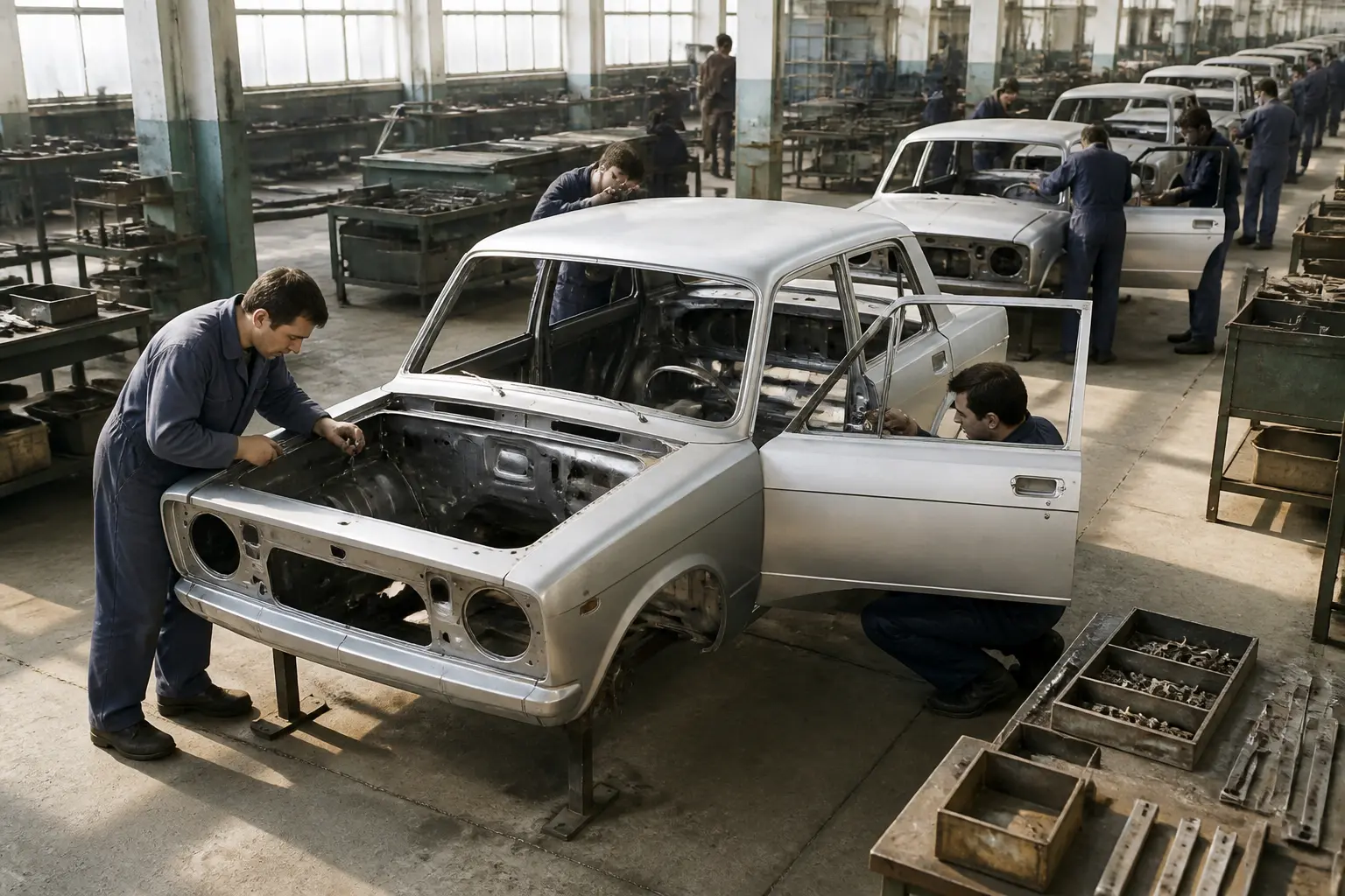 Складання автомобілів Dacia на заводі в Румунії в кінці 1960-х років