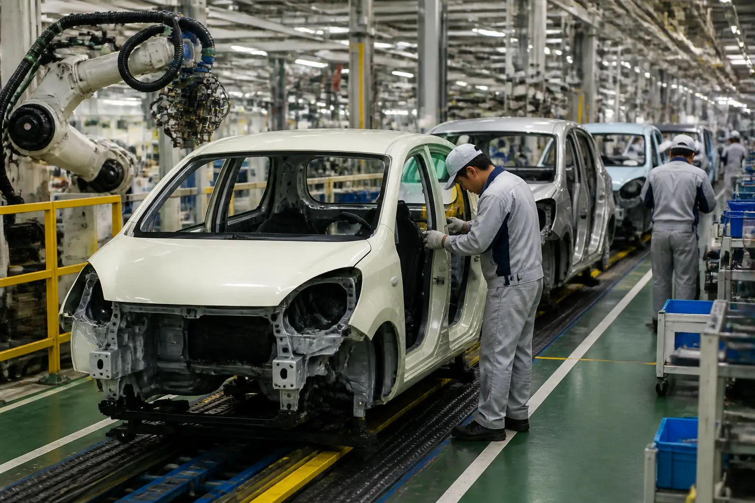 Конвейер завода по сборке компактных автомобилей