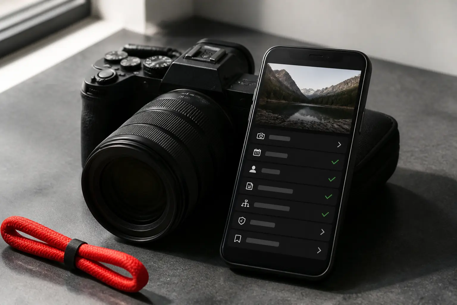 Фотоапарат і смартфон із панеллю даних про походження зображення