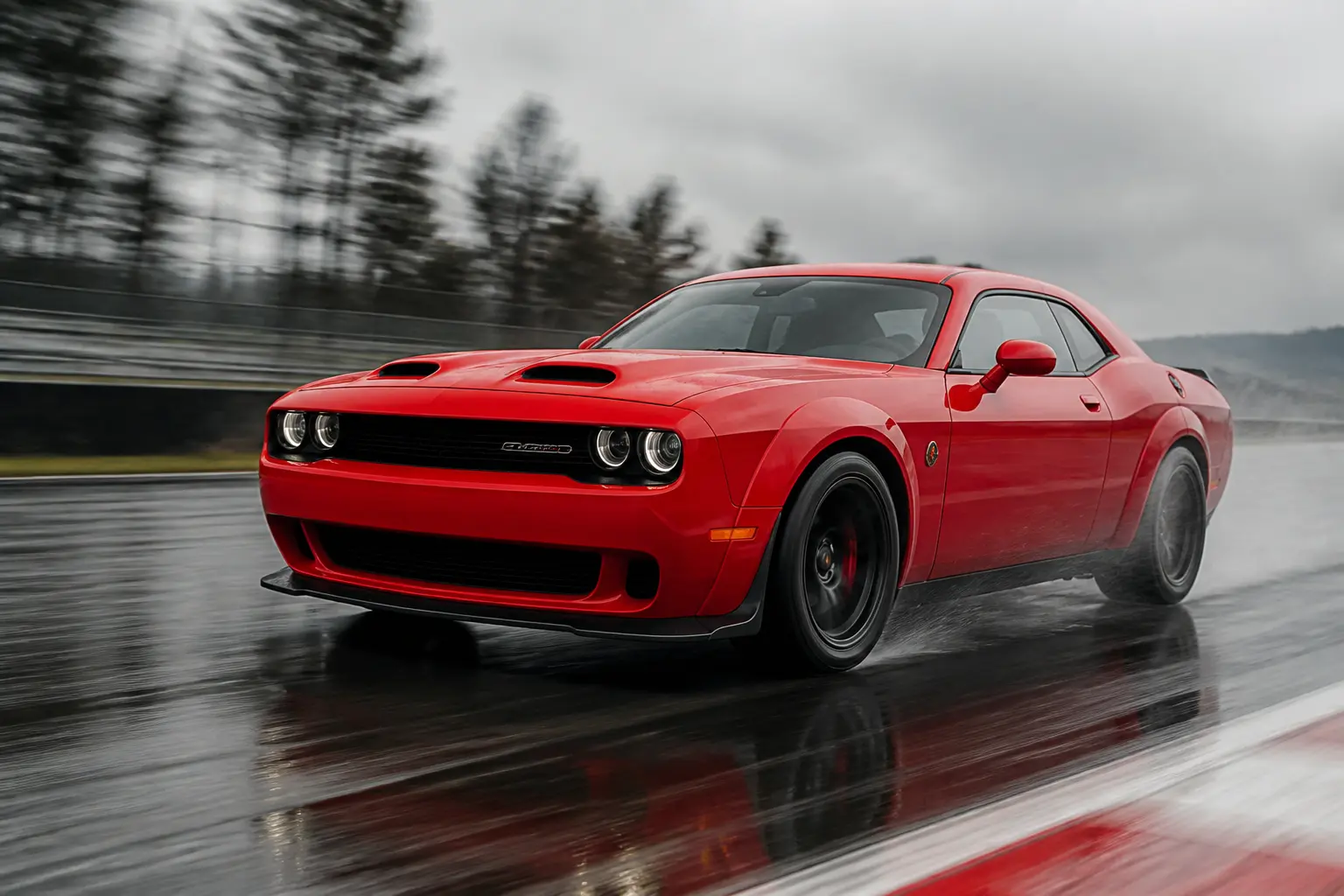 Современный Dodge Challenger SRT Hellcat на гоночном треке