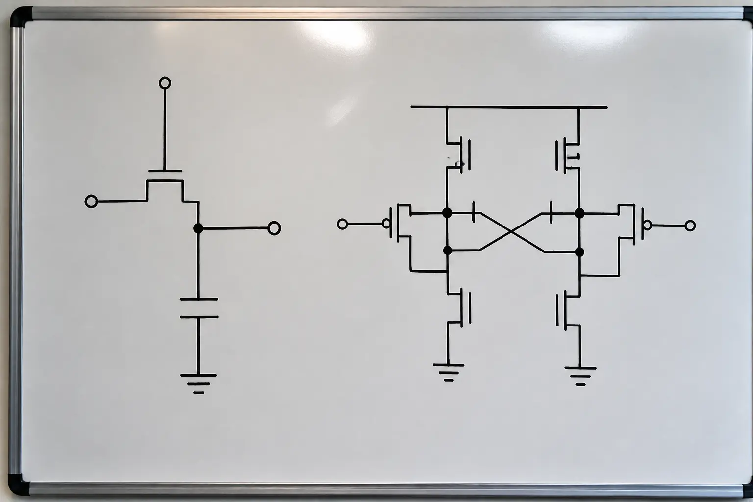Порівняння комірок пам'яті DRAM і SRAM на схемі