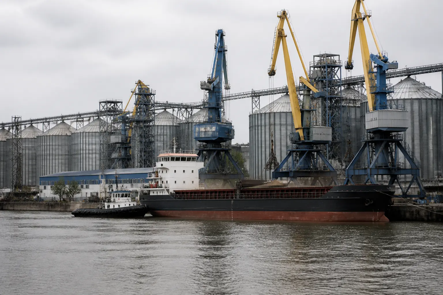 Зерновий термінал і крани в Ізмаїльському порту
