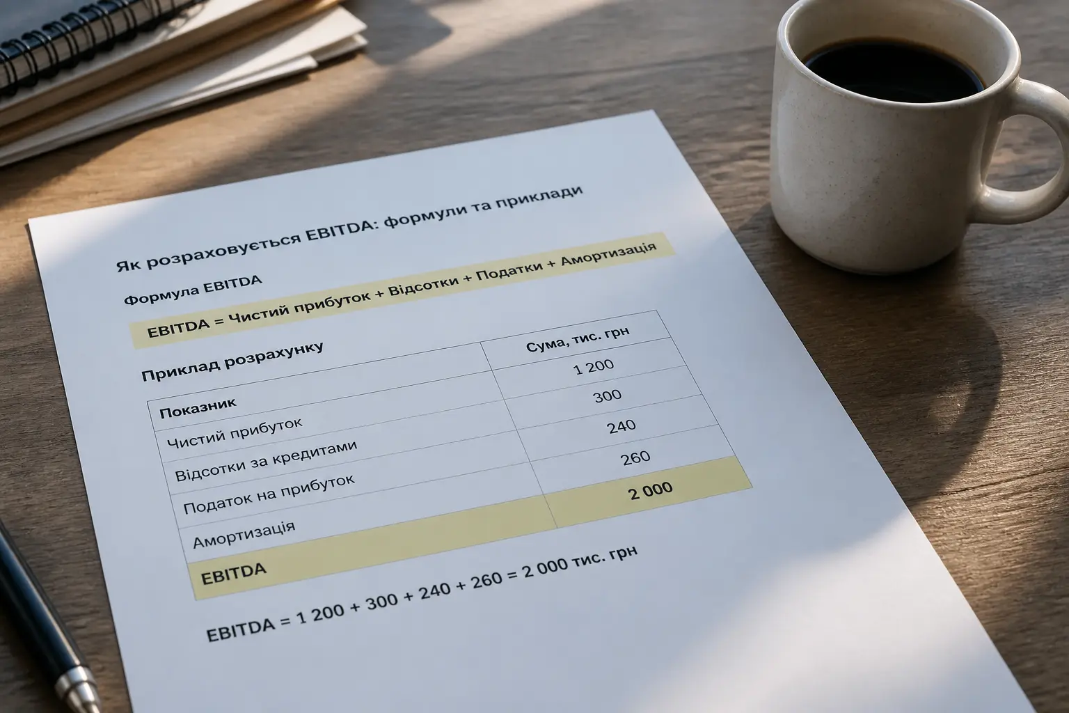 Фінансовий звіт із виділеним рядком EBITDA