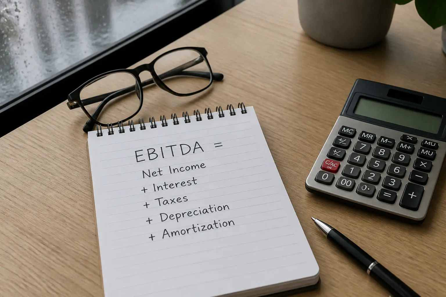 Блокнот із рукописною формулою EBITDA на столі