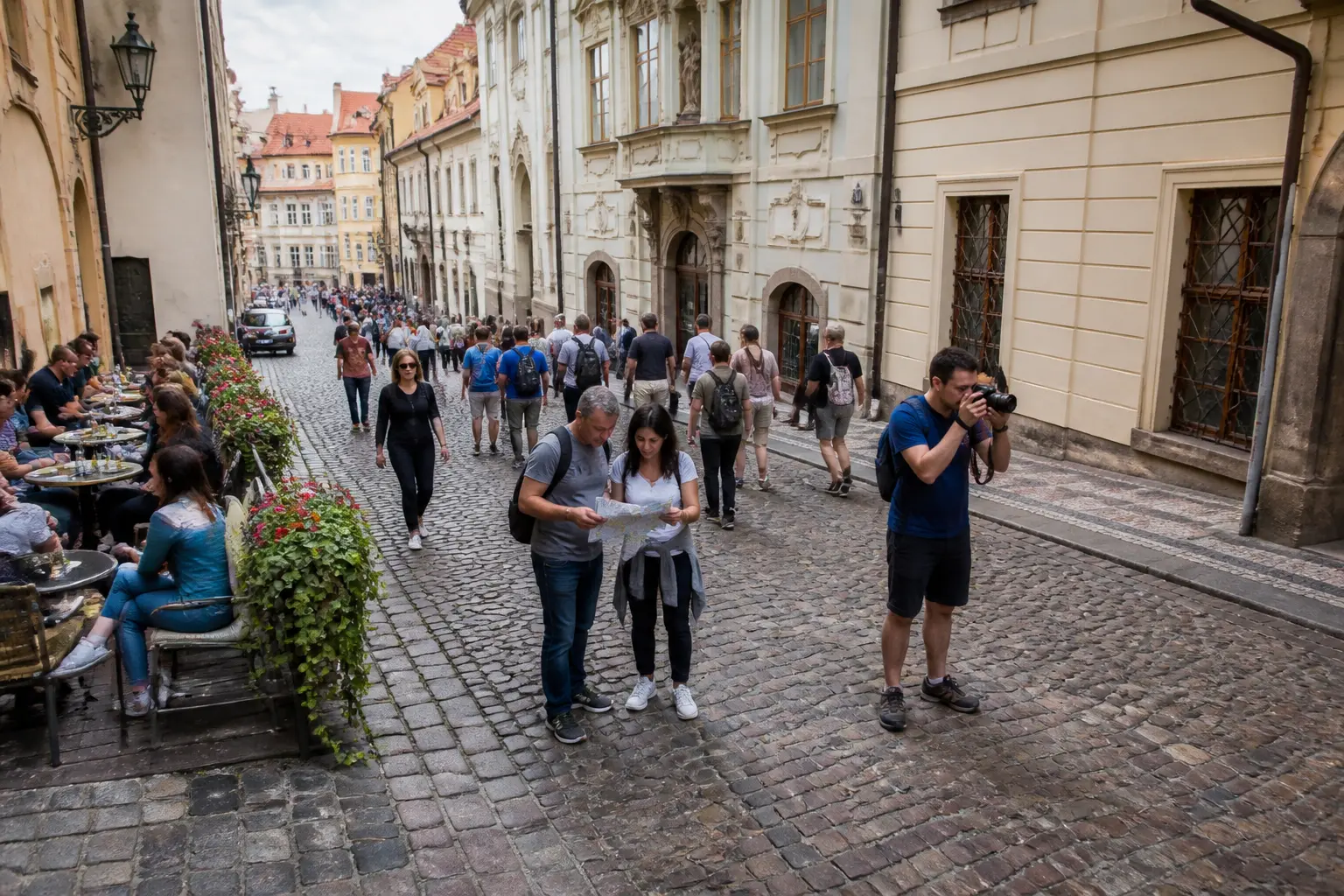 Туристы на улице Старого города в Праге