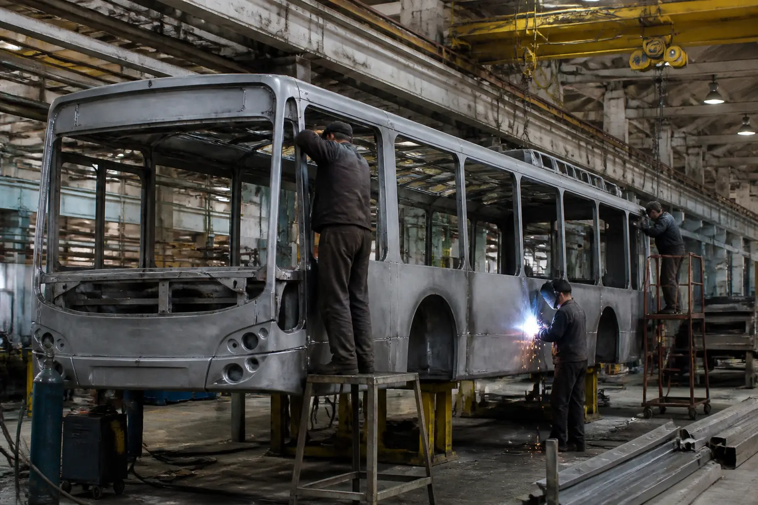 Складання кузова тролейбуса на виробничій лінії