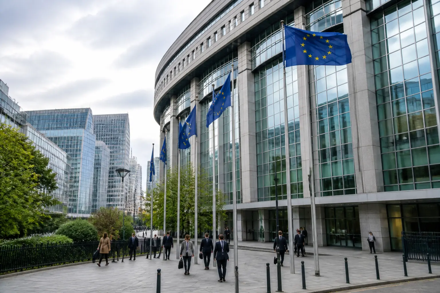 Будівля європейської установи в Парижі з прапорами ЄС