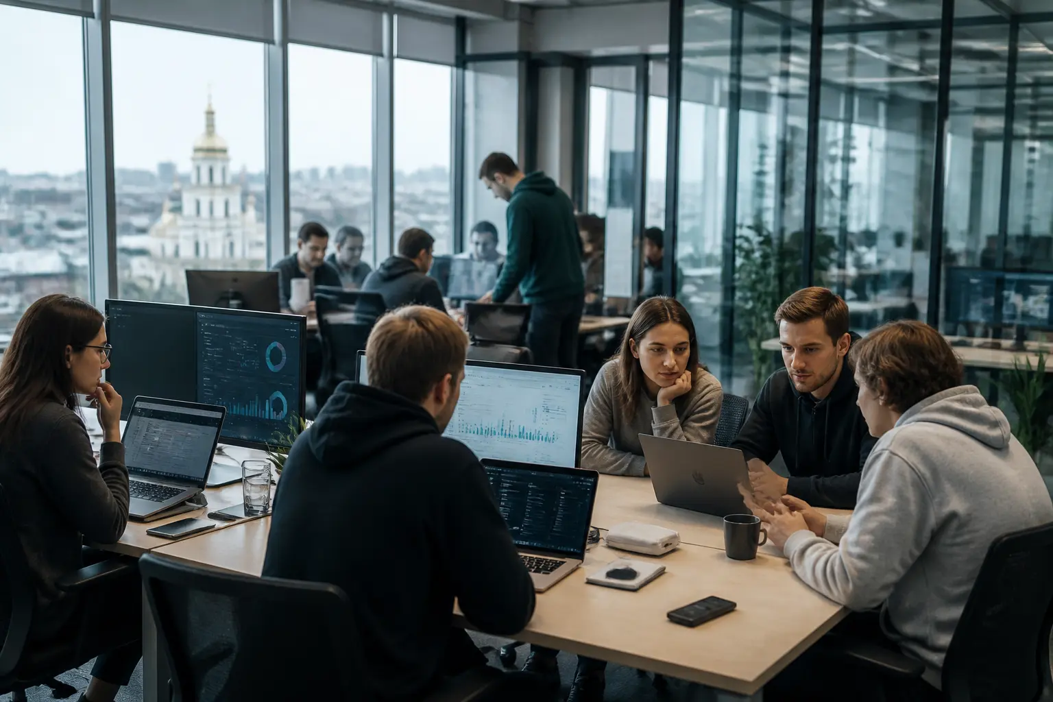 Команда технологической компании EVO в офисе