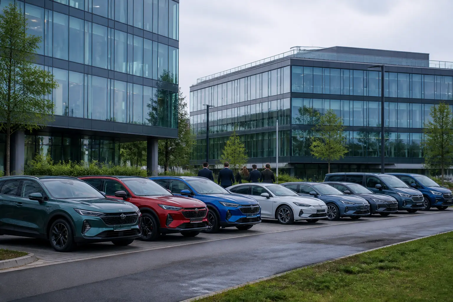 Сучасний кампус автомобільного концерну з різними автомобілями