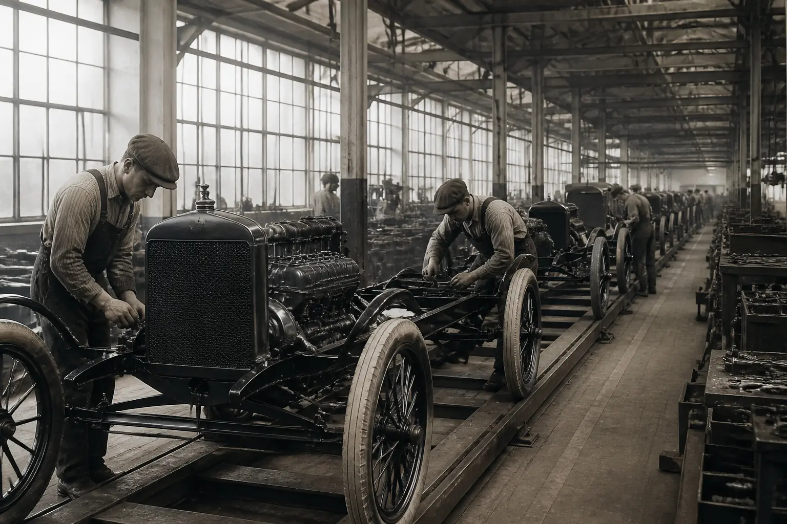 Исторический завод Ford с конвейерной линией начала XX века