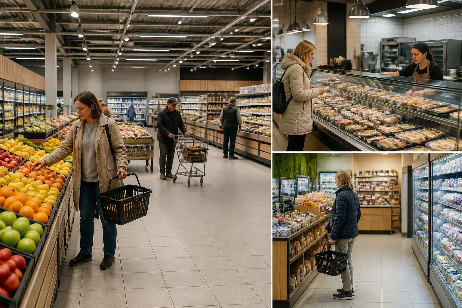 Всередині сучасного супермаркету з відділом свіжих продуктів