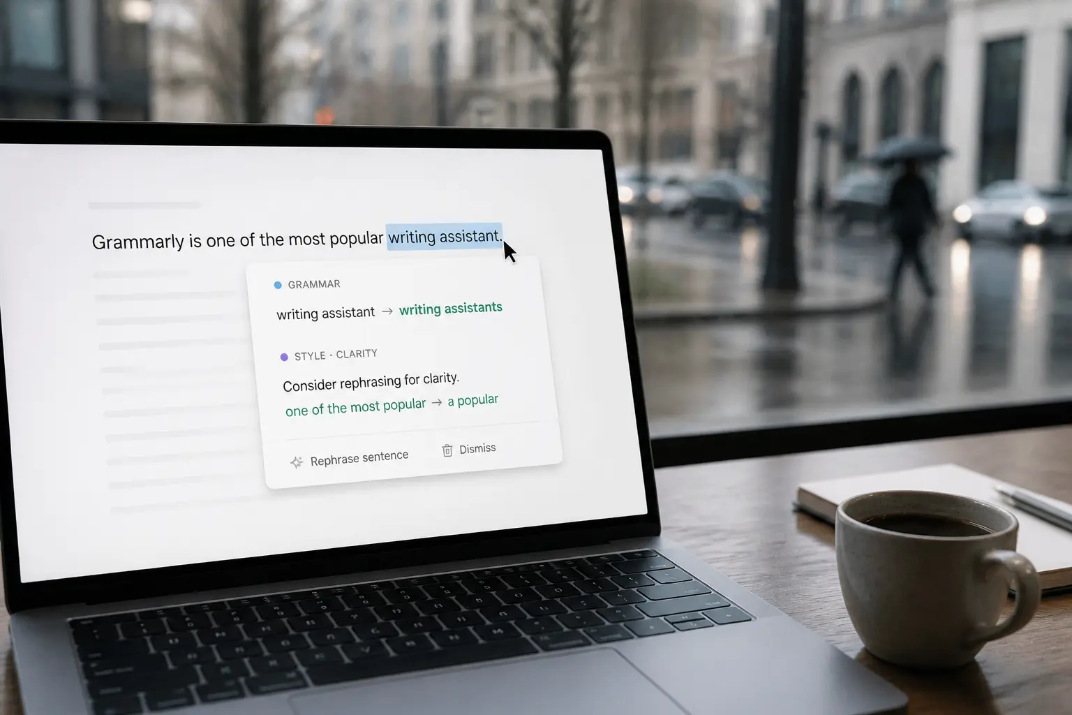 Умовний приклад виправлення тексту, не знімок актуального інтерфейсу Grammarly.