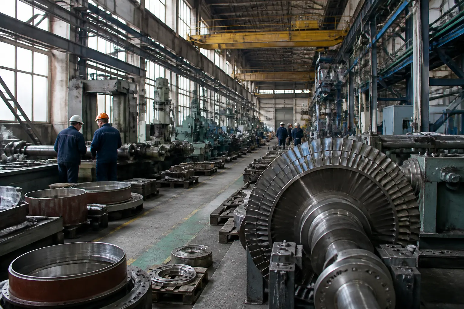 Цех промислового підприємства Харкова з металоконструкціями та кранами