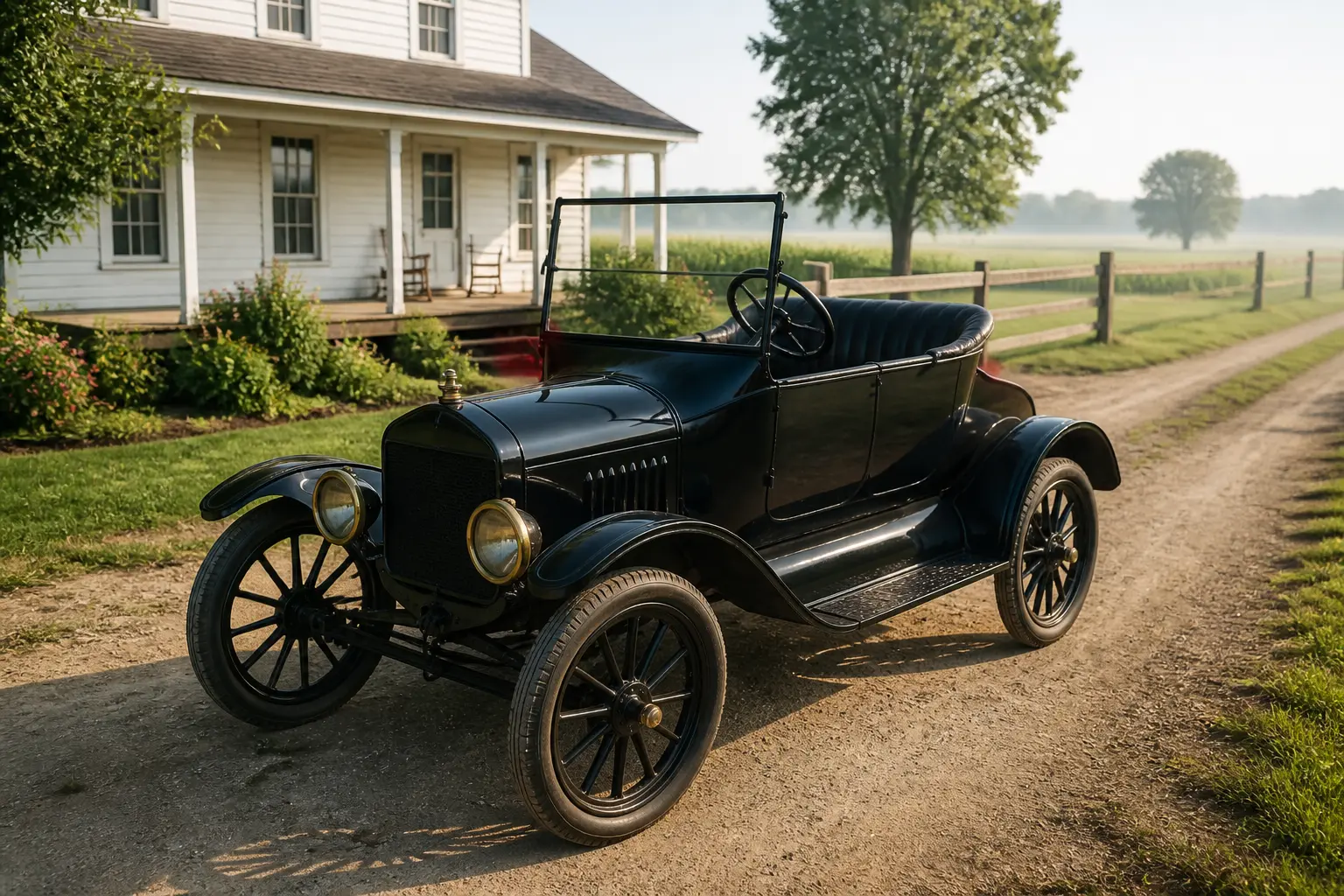 Чорний ретроавтомобіль 1910-х років біля американської ферми