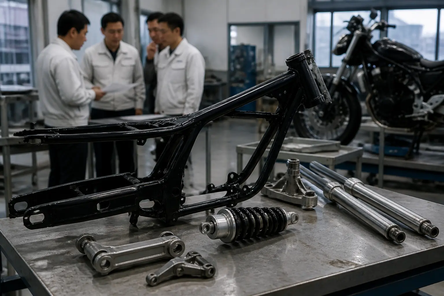 Рама и подвеска мотоцикла Honda в исследовательской лаборатории