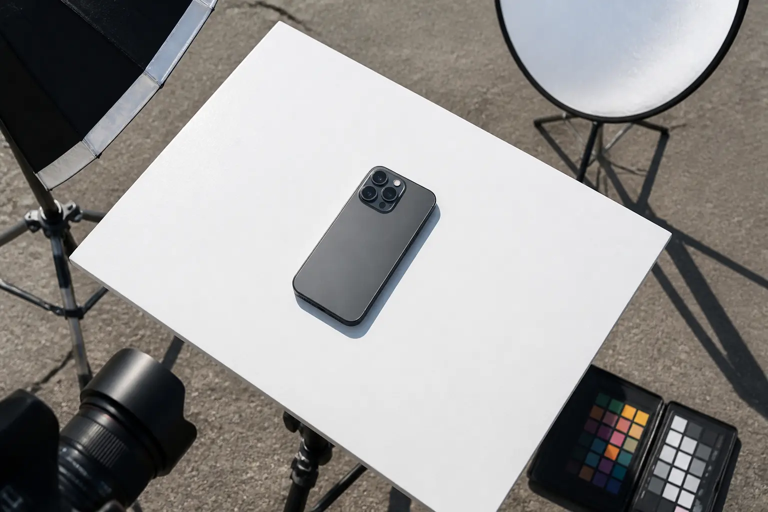 Студийная съёмка смартфона Huawei с акцентом на камеру