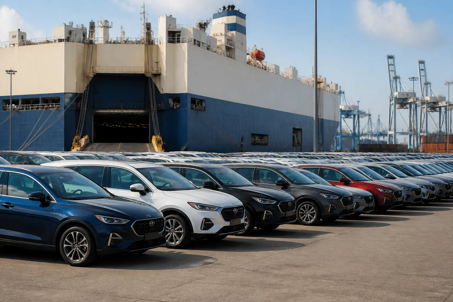 Нові автомобілі різних моделей на терміналі для експорту