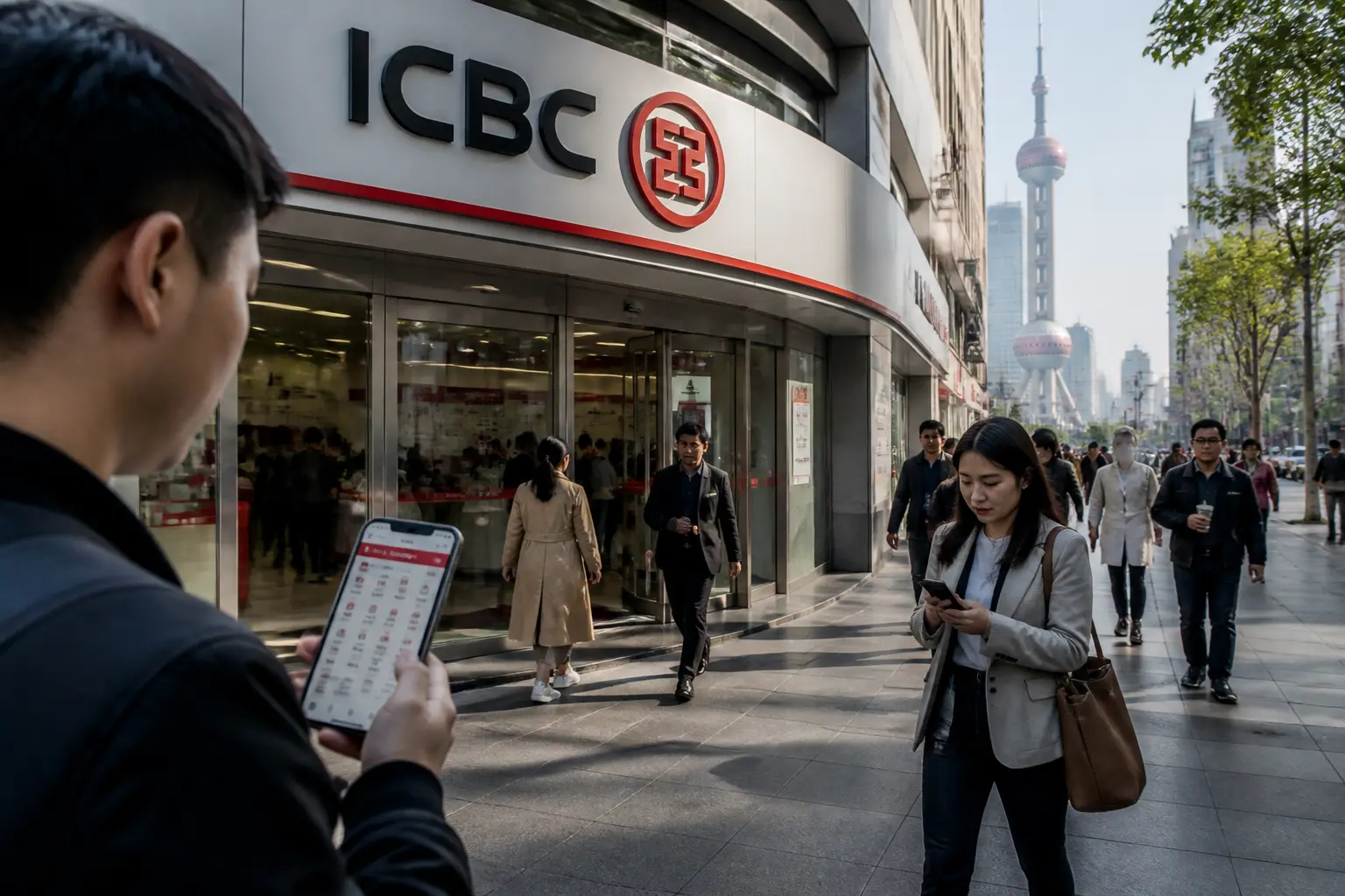Отделение ICBC на оживленной улице Шанхая