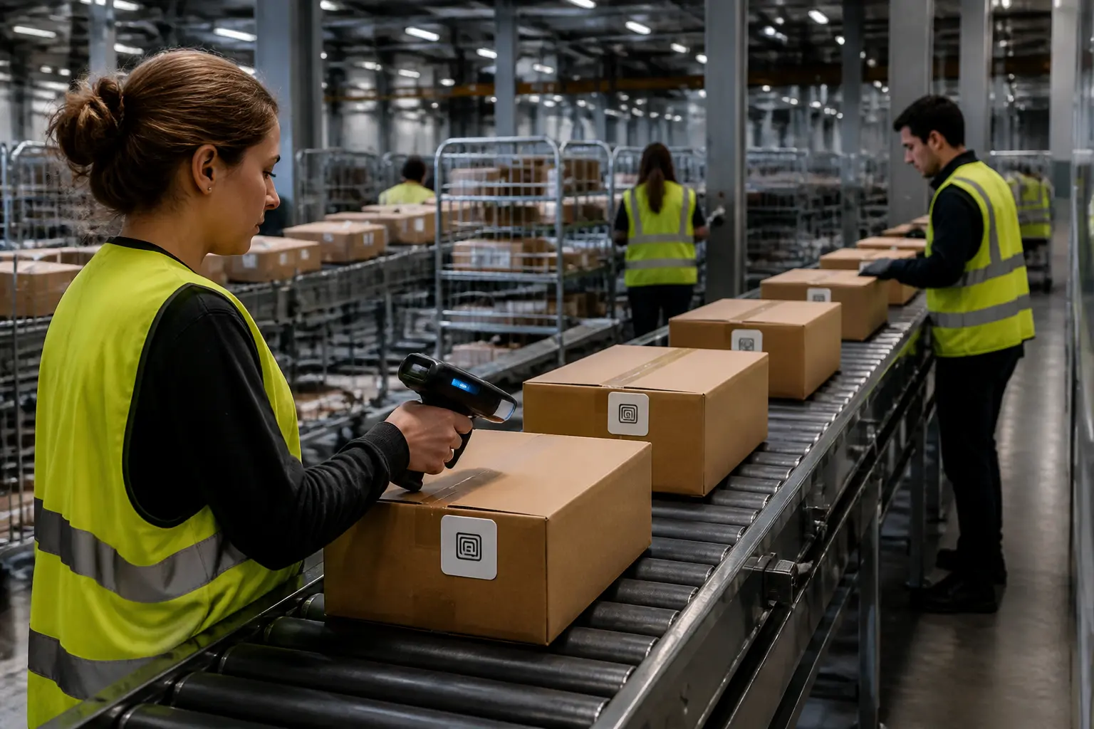 Сортування товарів з RFID-мітками у дистрибуційному центрі Inditex