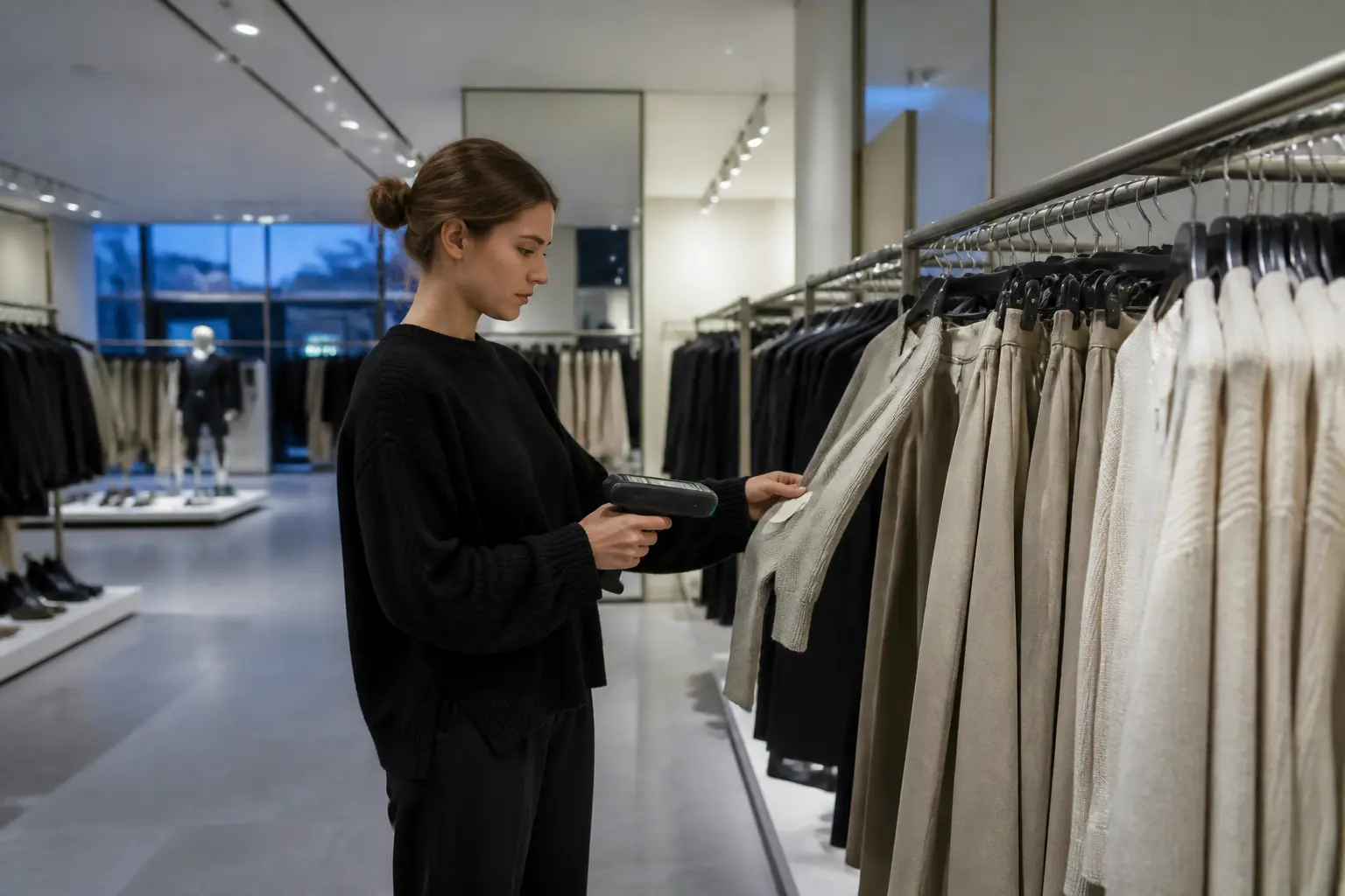 Продавець Zara сканує товар RFID-сканером у магазині