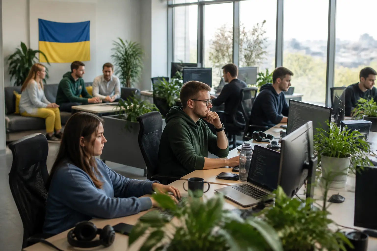 Сучасний ІТ-офіс в Україні з командами інженерів за роботою