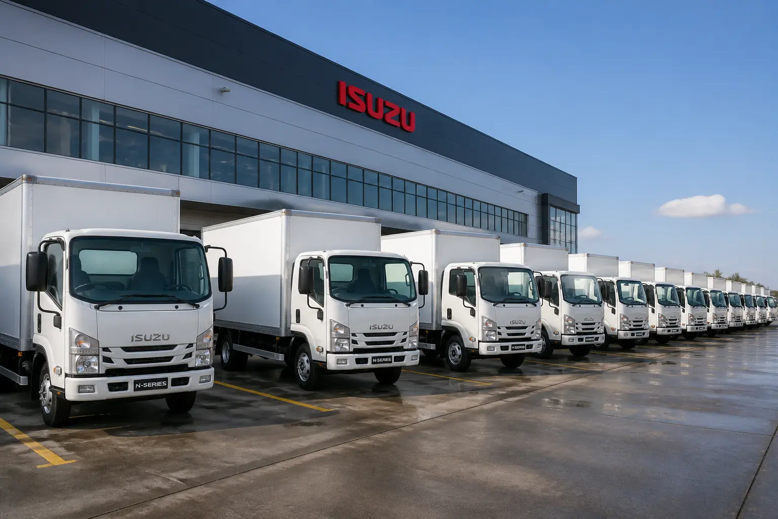 Сучасний логістичний центр з вантажівками Isuzu N-Series