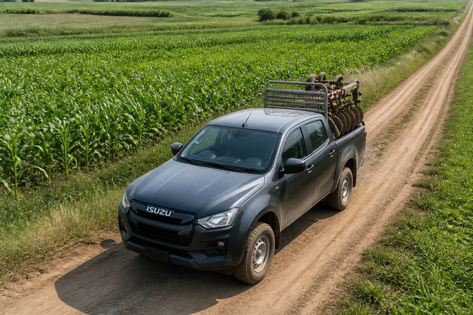 Пікап Isuzu D-Max з вантажем на ґрунтовій дорозі