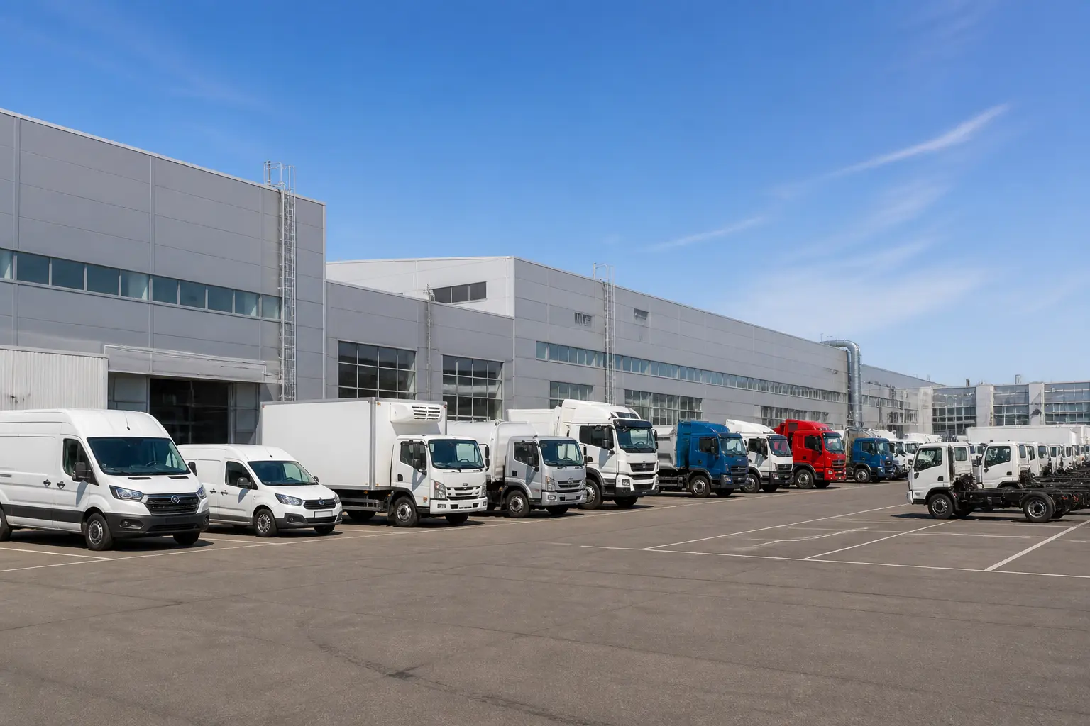 Сучасний завод JAC Motors з парковкою комерційних автомобілів