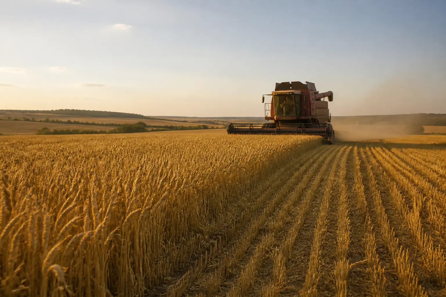 Пшеничне поле в Україні під час збору врожаю