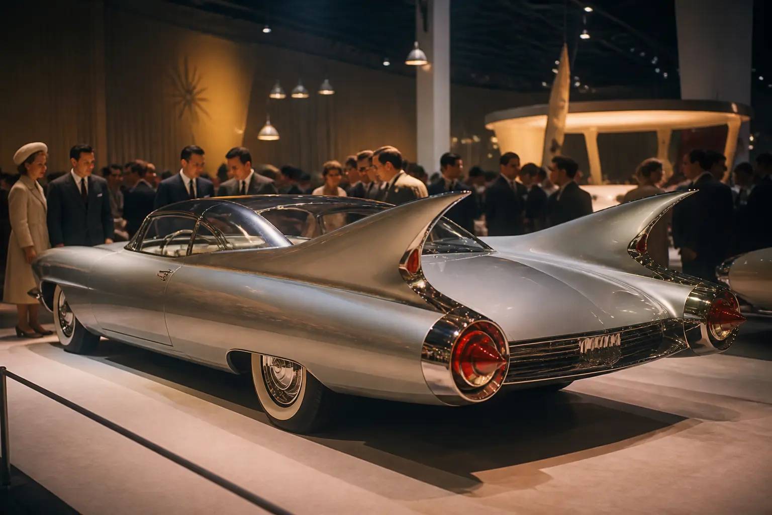 Американский концепт-кар 1950-х годов с хвостовыми плавниками на выставке
