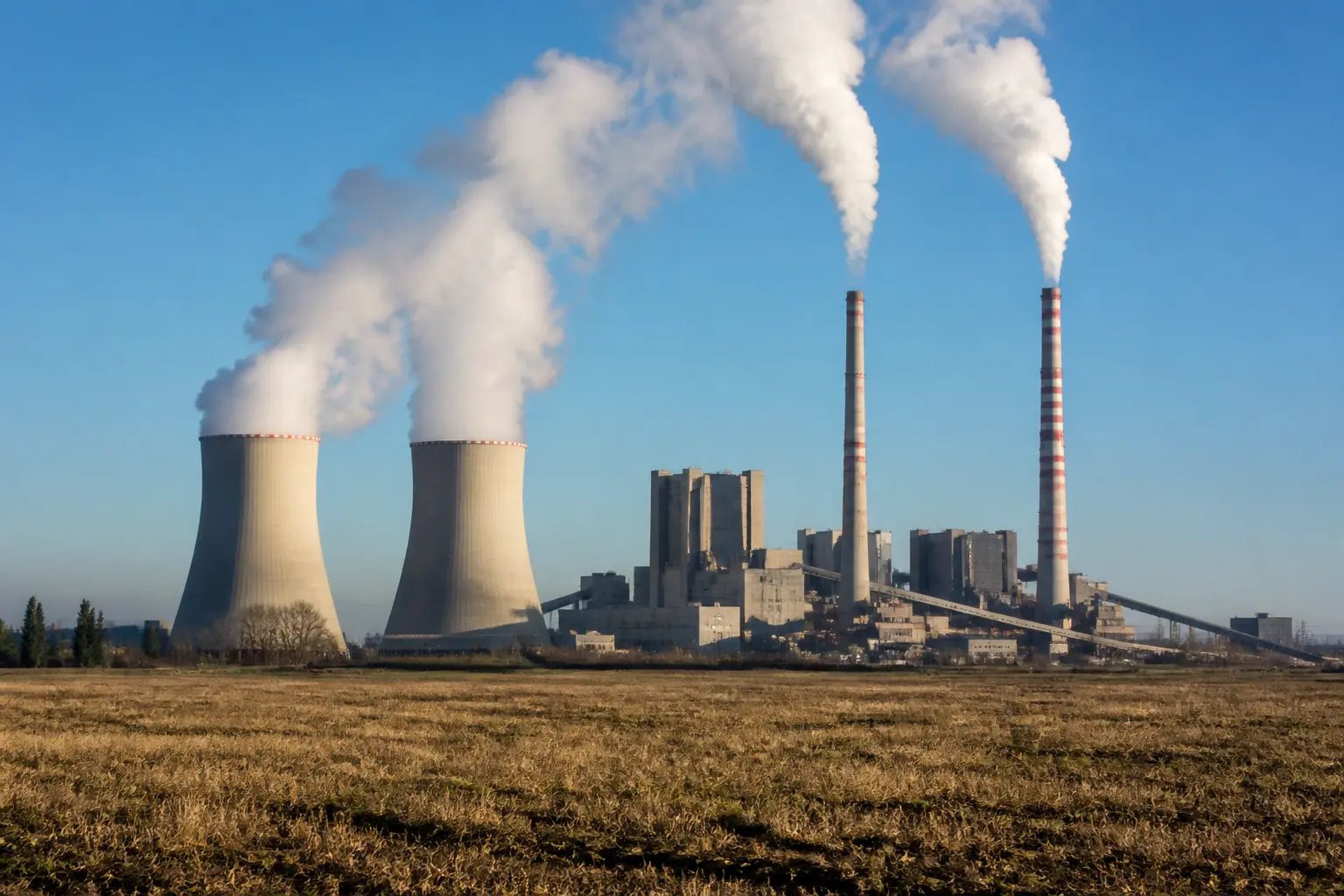 Електростанція з димарями як джерело викидів CO2