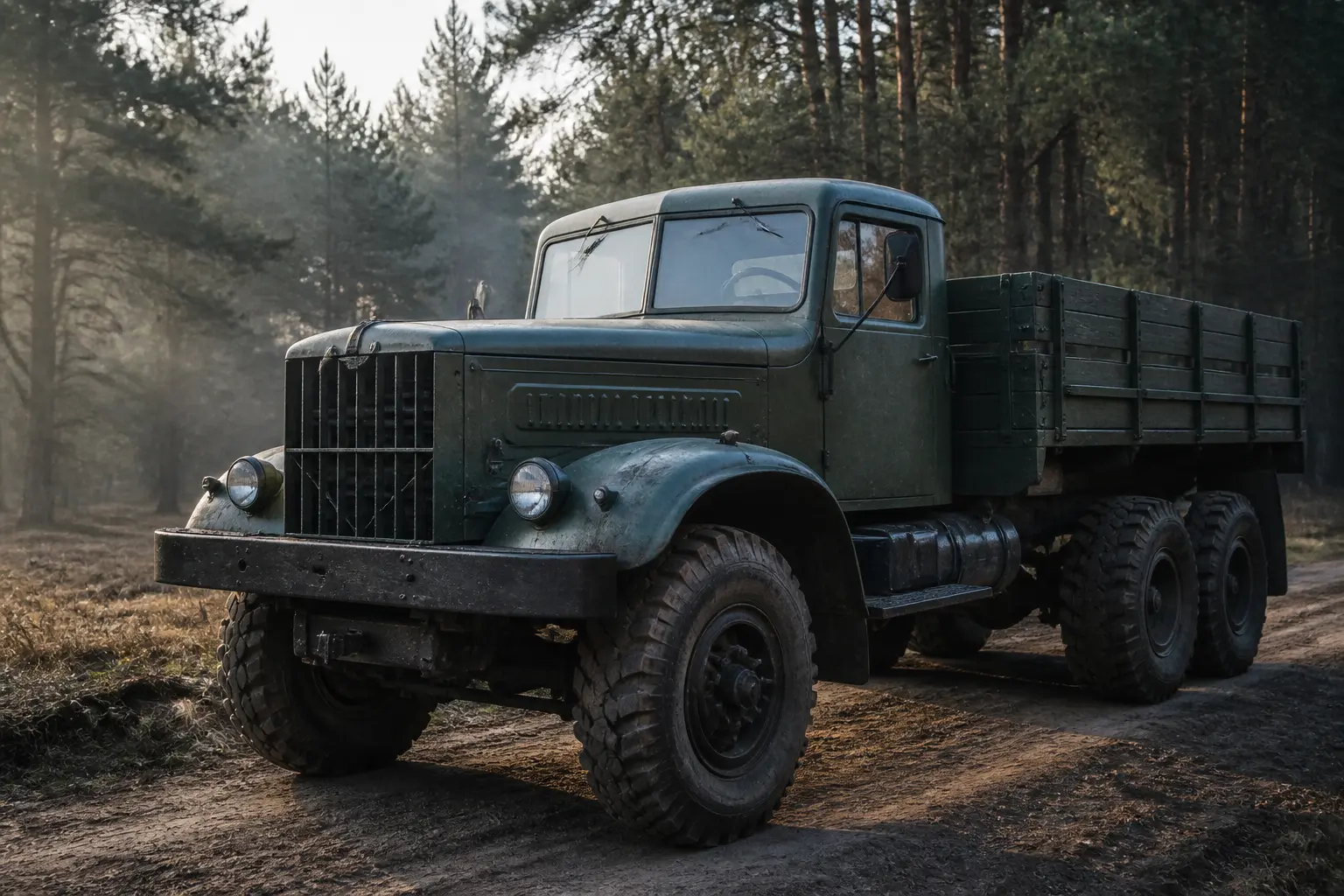 Ретро-вантажівка підвищеної прохідності на ґрунтовій дорозі