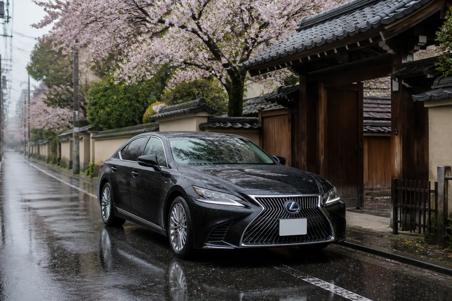 Lexus LS с правым рулем на улицах Токио