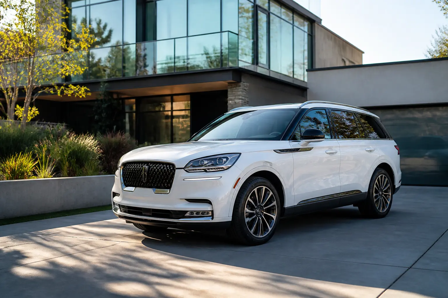 Сучасний Lincoln Aviator біля дому