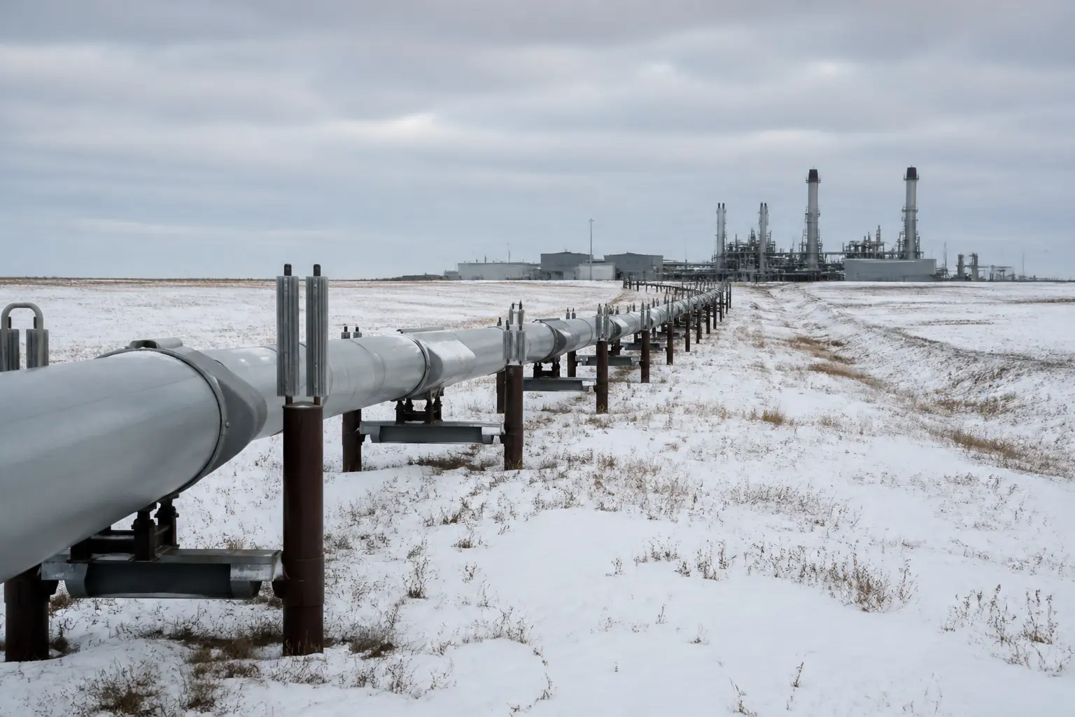 Магістральний газопровід у зимовому ландшафті